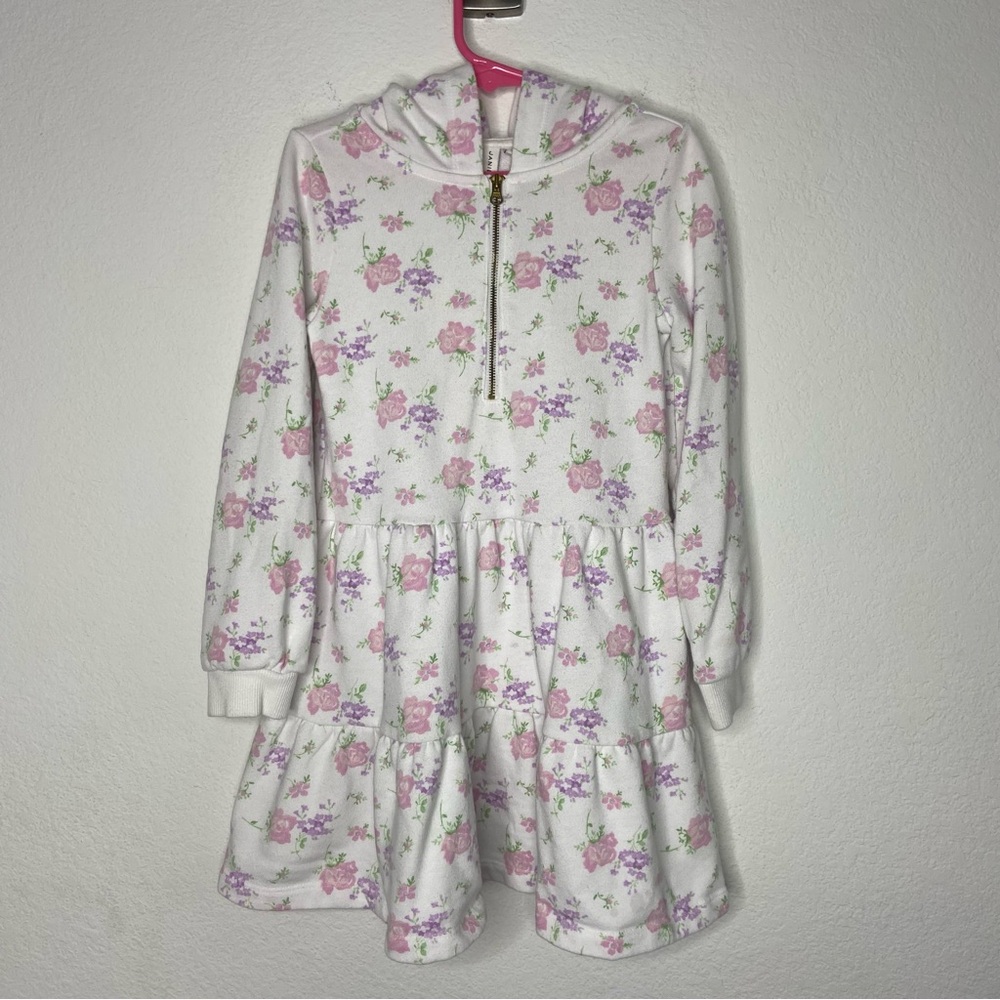 Janie and Jack Pink Purple Floral Print Long Sleeve Hoodie Dress Size 6